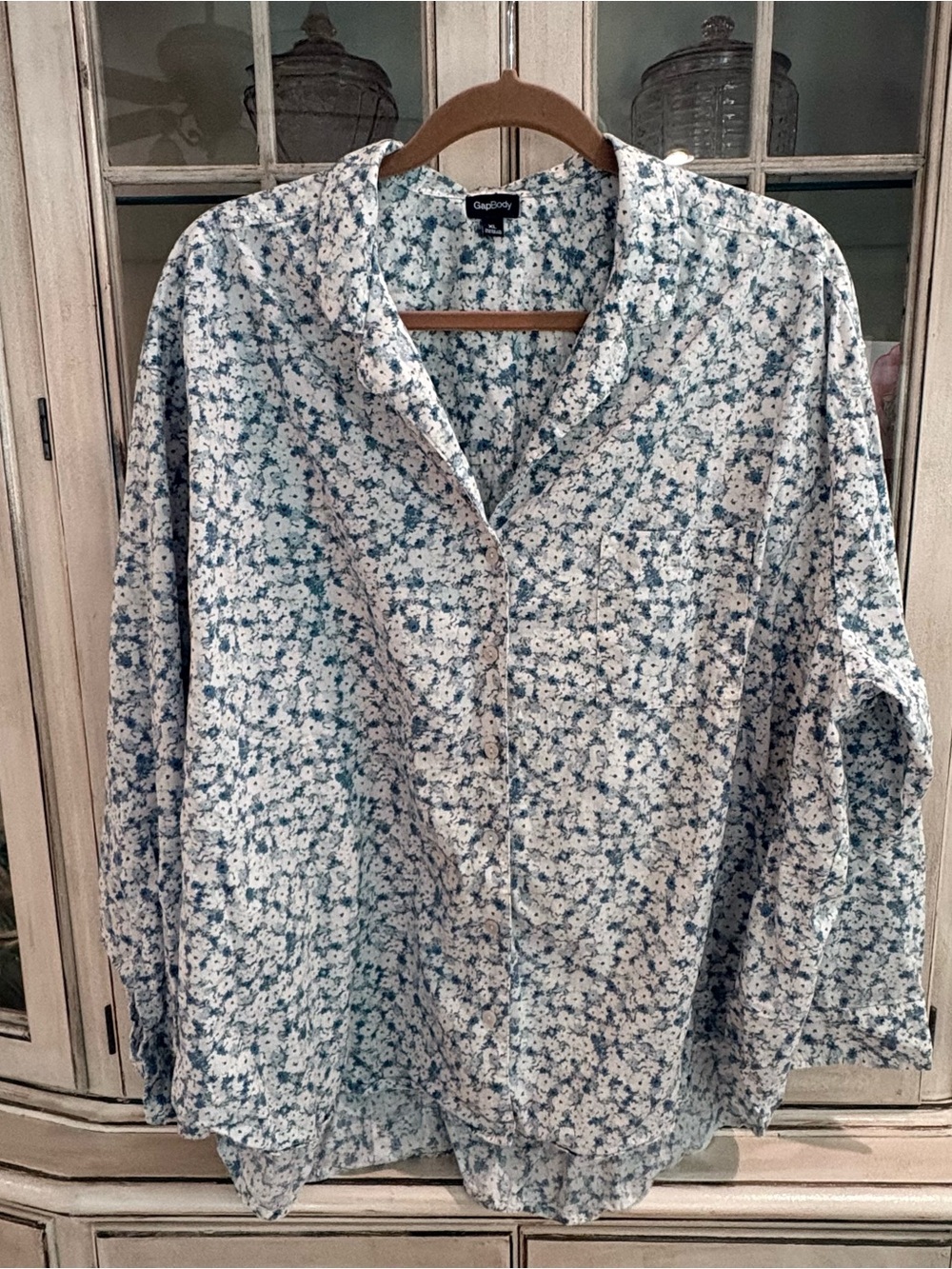 GapBody Women's 100% Cotton Light Blue Floral Button Down Shirt
